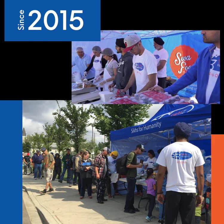Volunteers serving langar from a tent downtown, since 2015